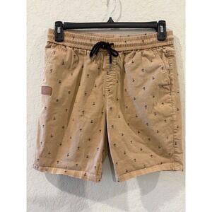 JMIERR Mens Tan Palm Tree Print Drawstring Shorts Size 34 Khaki Casual Summer